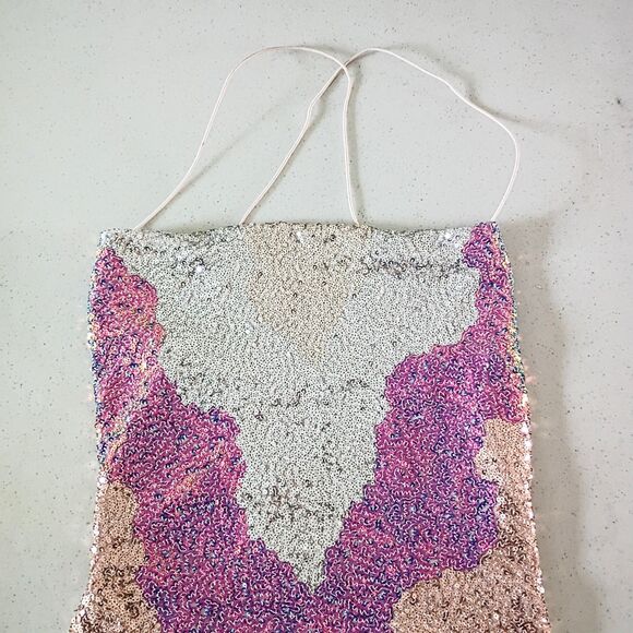 Windsor Pink Sequin Mini Dress – Criss Cross Back – Junior’s Size Small - Picture 9 of 14